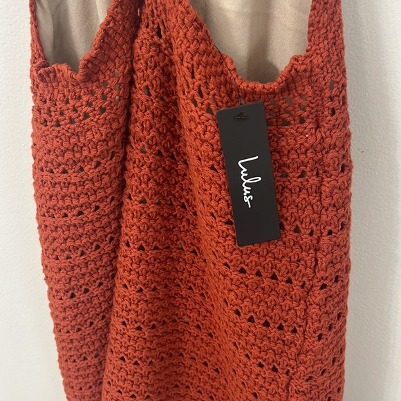 Mojave Muse Rust Orange Crochet Sleeveless Mini Dress lulus - Picture 6 of 9